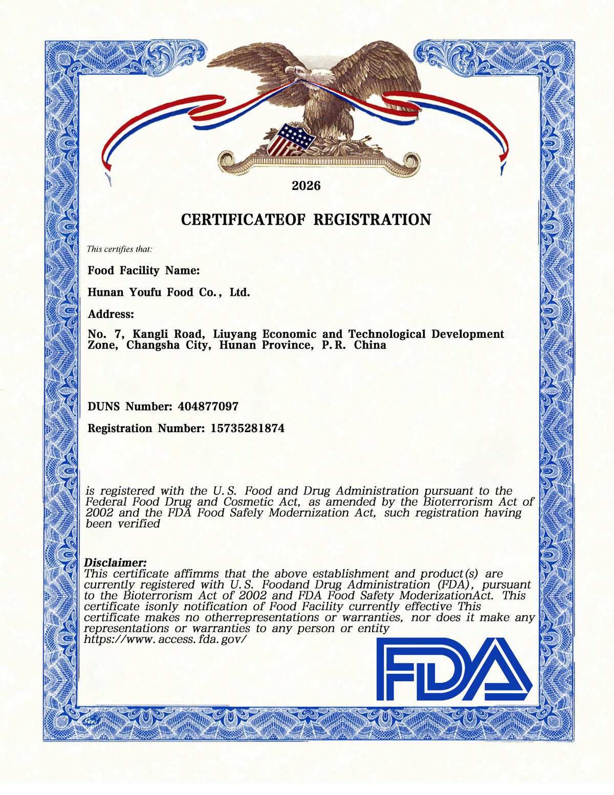 FDA registration document